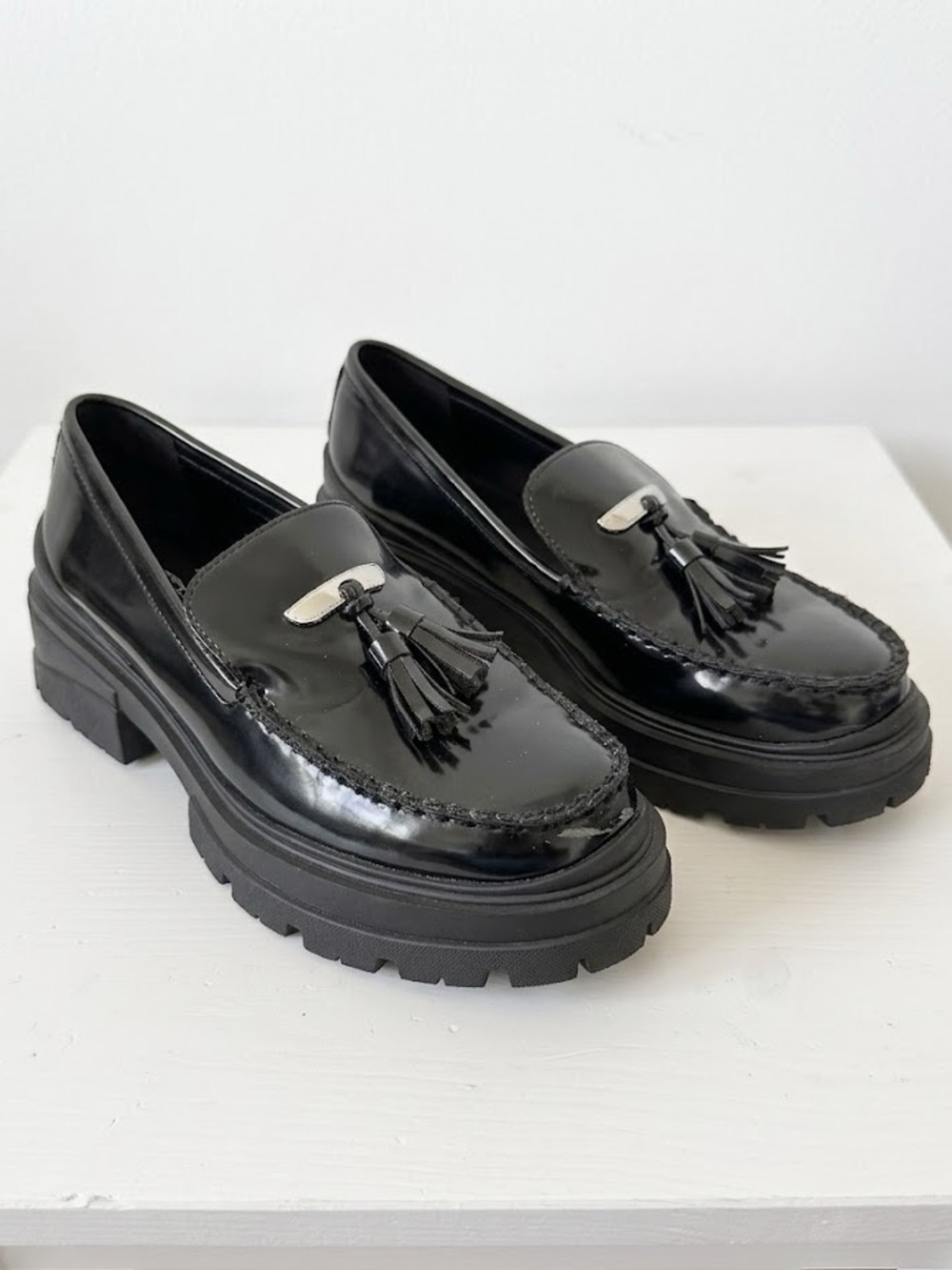 Zara Black Patent Leather Loafers 7.5